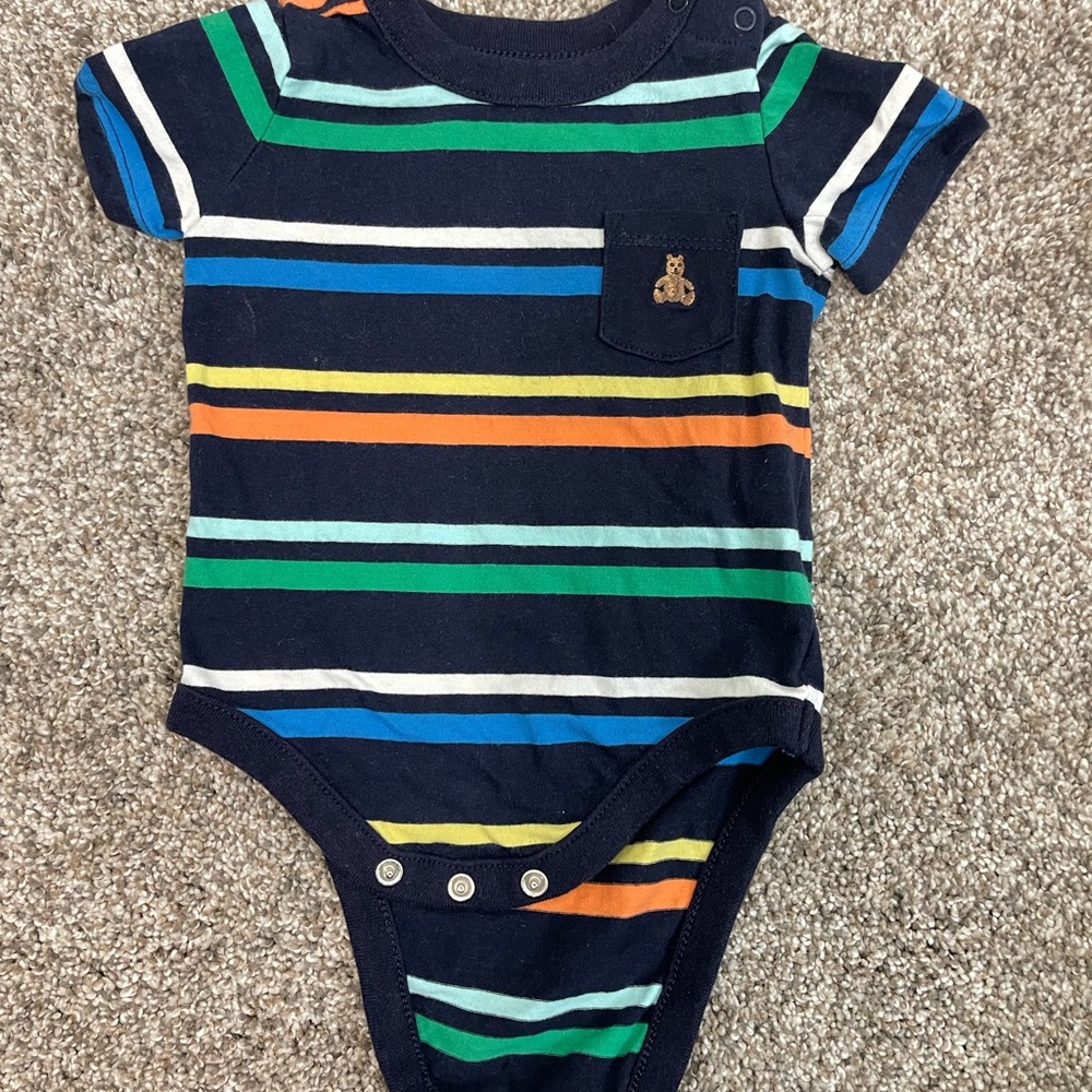 Baby GAP Navy Striped Onesie Tee with Bear Logo | 3-6 months